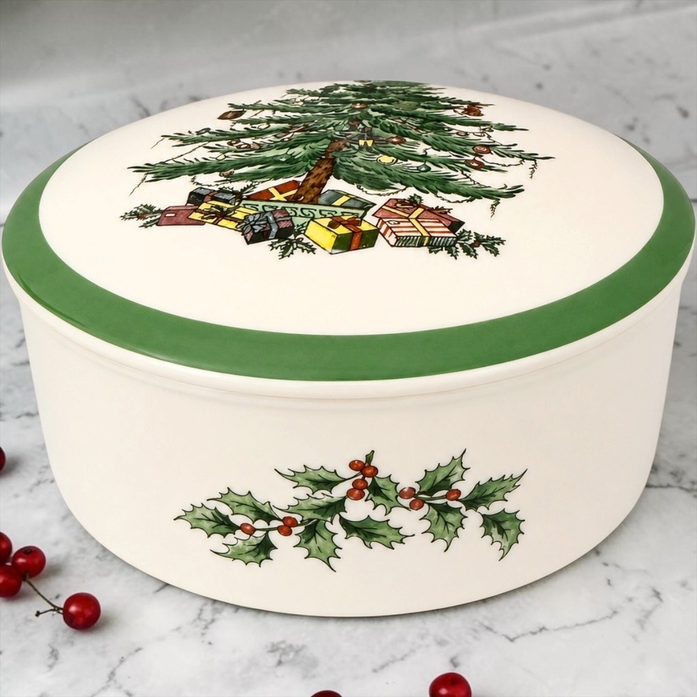 Spode Christmas Tree Covered Trinket Box S3324 England Vintage Ceramic Holiday